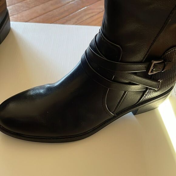 Baretraps Stratford Black Leather Wide Calf Knee-High Riding  Boots - Picture 3 of 12